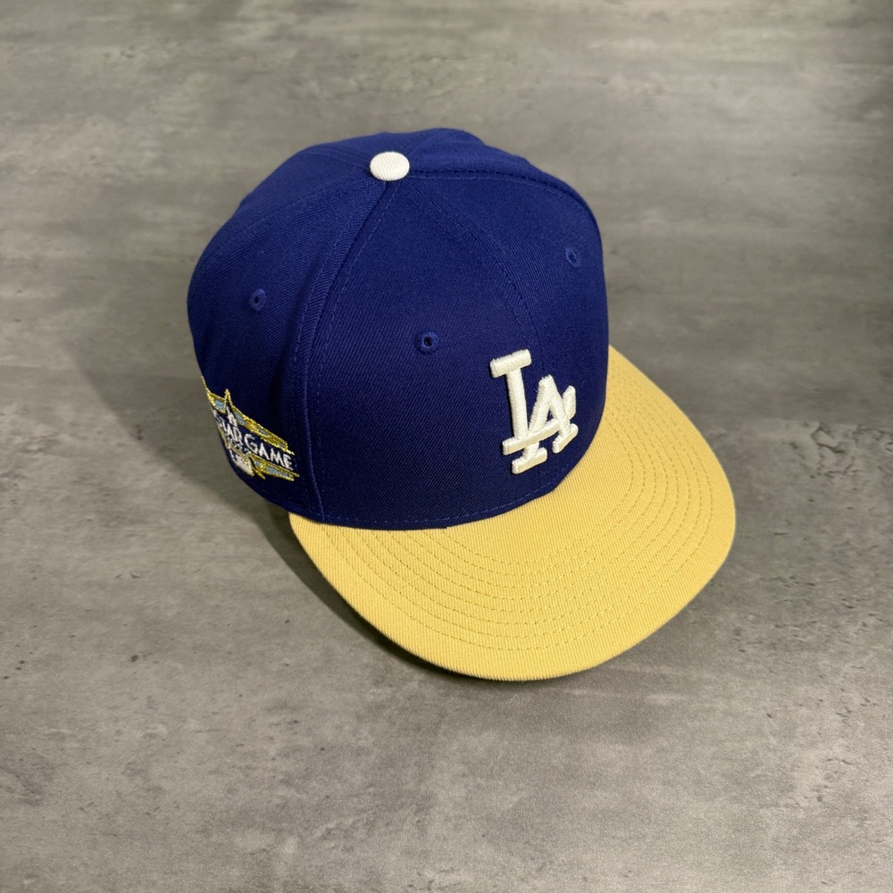 New Era Los Angeles Dodgers Hat Mens 7 1/8 Blue Khaki Yellow All Star Game Patch